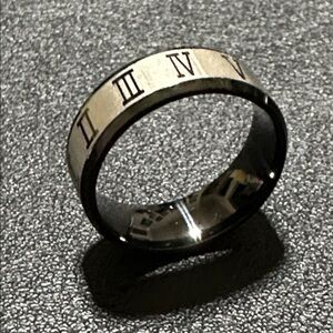 Black & Brushed Roman Numeral Unisex Band Ring